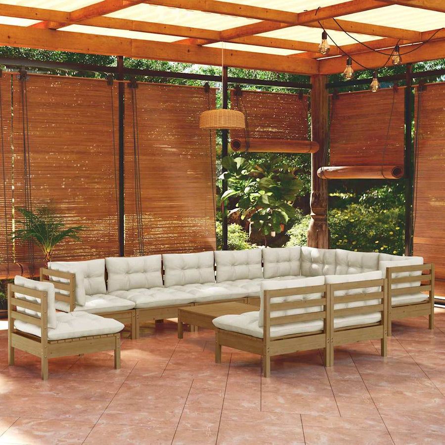 11 Piece Garden Lounge Set with Cushions Honey Brown Pinewood