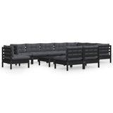 11 Piece Garden Lounge Set with Cushions Black Solid Pinewood - Front View