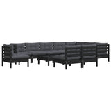 11 Piece Garden Lounge Set with Cushions Black Solid Pinewood - Side View