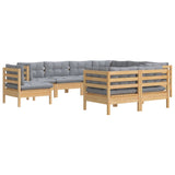 9 Piece Garden Lounge Set with Grey Cushions Solid Pinewood - Side View