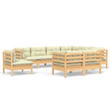 9 Piece Garden Lounge Set with Cream Cushions Solid Pinewood - Front View