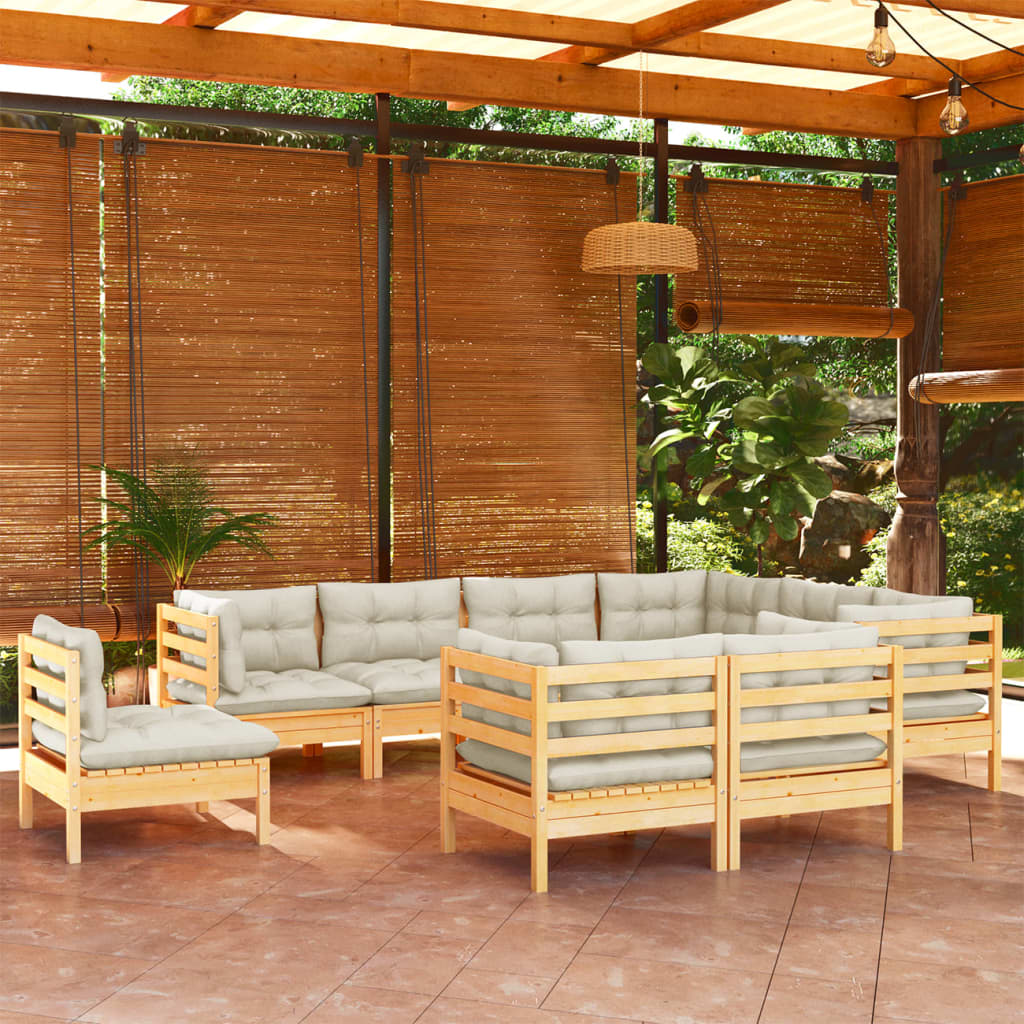 9 Piece Garden Lounge Set with Cream Cushions Solid Pinewood