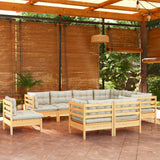 9 Piece Garden Lounge Set with Cream Cushions Solid Pinewood