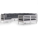 9 Piece Garden Lounge Set with Cushions White Solid Pinewood - Front View