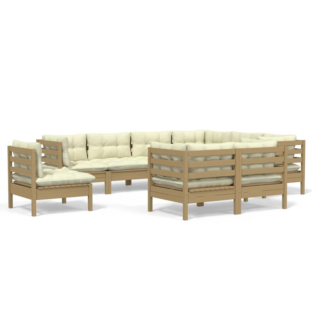 9 Piece Garden Lounge Set with Cushions Honey Brown Pinewood