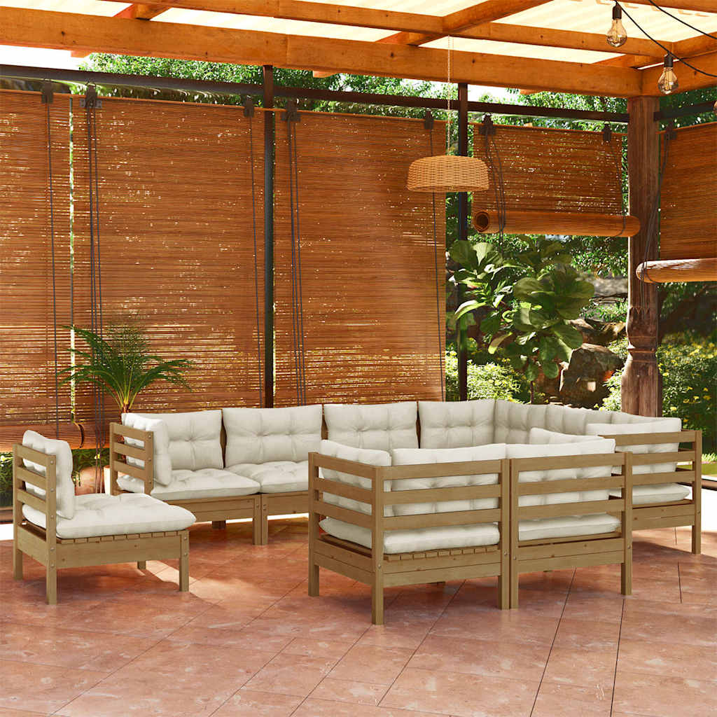 9 Piece Garden Lounge Set with Cushions Honey Brown Pinewood
