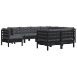 9 Piece Garden Lounge Set with Cushions Black Solid Pinewood - Side View