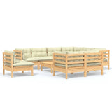 10 Piece Garden Lounge Set with Cream Cushions Solid Pinewood - Front View