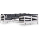 10 Piece Garden Lounge Set with Cushions White Solid Pinewood