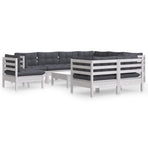 10 Piece Garden Lounge Set with Cushions White Solid Pinewood