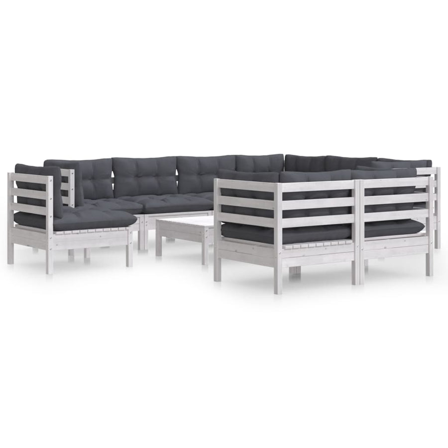 10 Piece Garden Lounge Set with Cushions White Solid Pinewood
