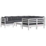10 Piece Garden Lounge Set with Cushions White Solid Pinewood