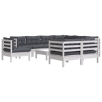 10 Piece Garden Lounge Set with Cushions White Solid Pinewood