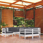 10 Piece Garden Lounge Set with Cushions White Solid Pinewood