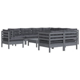 10 Piece Garden Lounge Set with Cushions Grey Solid Pinewood - Side View