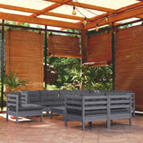 10 Piece Garden Lounge Set with Cushions Grey Solid Pinewood