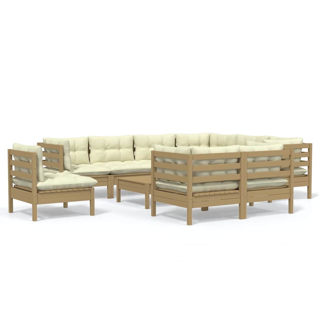 10 Piece Garden Lounge Set with Cushions Honey Brown Pinewood