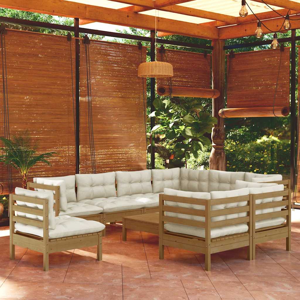 10 Piece Garden Lounge Set with Cushions Honey Brown Pinewood
