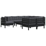 10 Piece Garden Lounge Set with Cushions Black Solid Pinewood - Side View