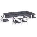 10 Piece Garden Lounge Set with Cushions White Solid Pinewood - Side View