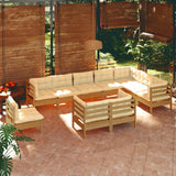 10 Piece Garden Lounge Set with Cushions Honey Brown Pinewood