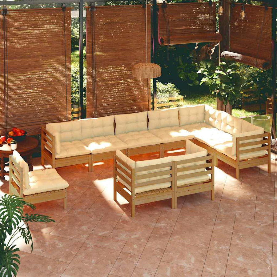 10 Piece Garden Lounge Set with Cushions Honey Brown Pinewood