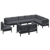 10 Piece Garden Lounge Set with Cushions Black Solid Pinewood - Side View