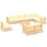 11 Piece Garden Lounge Set with Cream Cushions Solid Pinewood - Front View