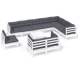 11 Piece Garden Lounge Set with Cushions White Solid Pinewood - Front View