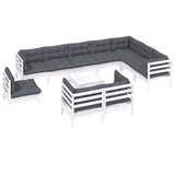 11 Piece Garden Lounge Set with Cushions White Solid Pinewood - Side View