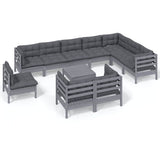 11 Piece Garden Lounge Set with Cushions Grey Solid Pinewood