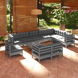 11 Piece Garden Lounge Set with Cushions Grey Solid Pinewood