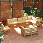 11 Piece Garden Lounge Set with Cushions Honey Brown Pinewood