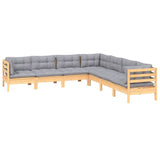 7 Piece Garden Lounge Set with Grey Cushions Solid Pinewood - Side View