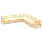7 Piece Garden Lounge Set with Cream Cushions Solid Pinewood