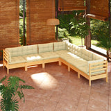 7 Piece Garden Lounge Set with Cream Cushions Solid Pinewood