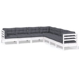 7 Piece Garden Lounge Set with Cushions White Solid Pinewood - Front View