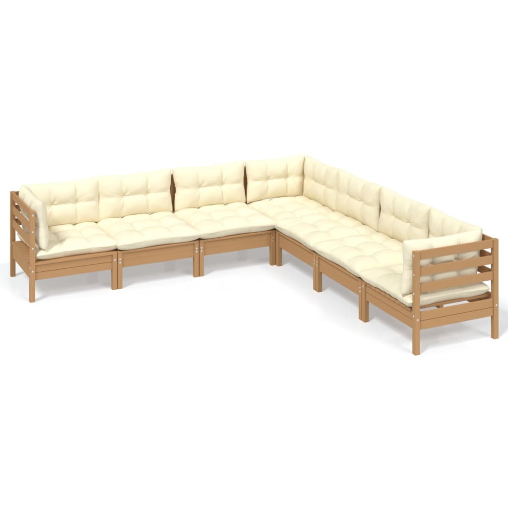 7 Piece Garden Lounge Set with Cushions Honey Brown Pinewood