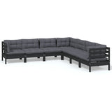 7 Piece Garden Lounge Set with Cushions Black Solid Pinewood - Front View