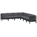 7 Piece Garden Lounge Set with Cushions Black Solid Pinewood - Side View