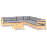 8 Piece Garden Lounge Set with Grey Cushions Solid Pinewood - Front View