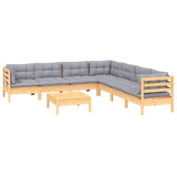 8 Piece Garden Lounge Set with Grey Cushions Solid Pinewood - Side View