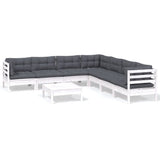 8 Piece Garden Lounge Set with Cushions White Solid Pinewood - Front View