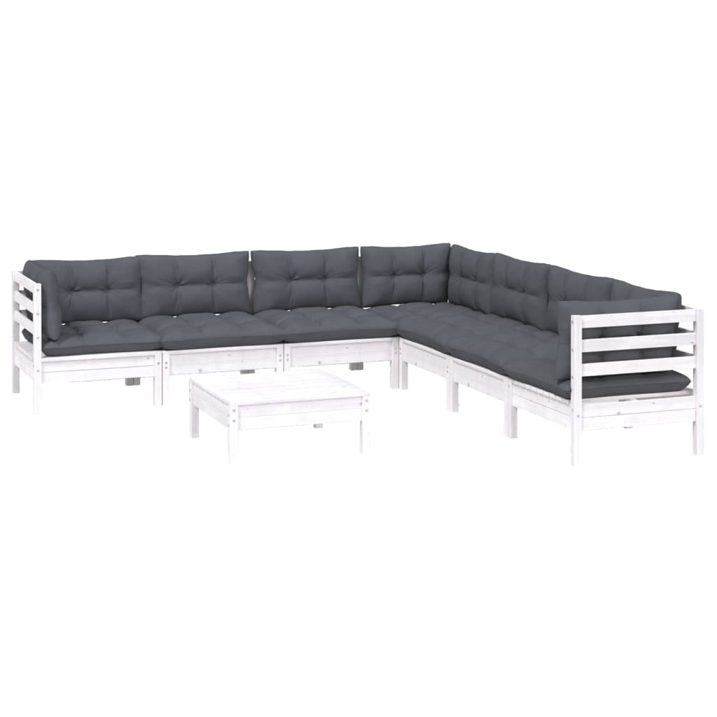 8 Piece Garden Lounge Set with Cushions White Solid Pinewood