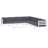 8 Piece Garden Lounge Set with Cushions White Solid Pinewood