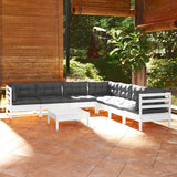 8 Piece Garden Lounge Set with Cushions White Solid Pinewood