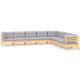 8 Piece Garden Lounge Set with Grey Cushions Solid Pinewood - Front View
