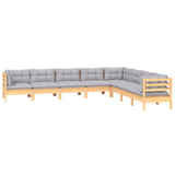 8 Piece Garden Lounge Set with Grey Cushions Solid Pinewood - Side View