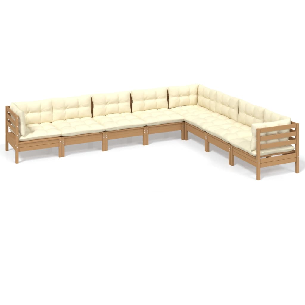 8 Piece Garden Lounge Set with Cushions Honey Brown Pinewood