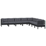 8 Piece Garden Lounge Set with Cushions Black Solid Pinewood - Side View